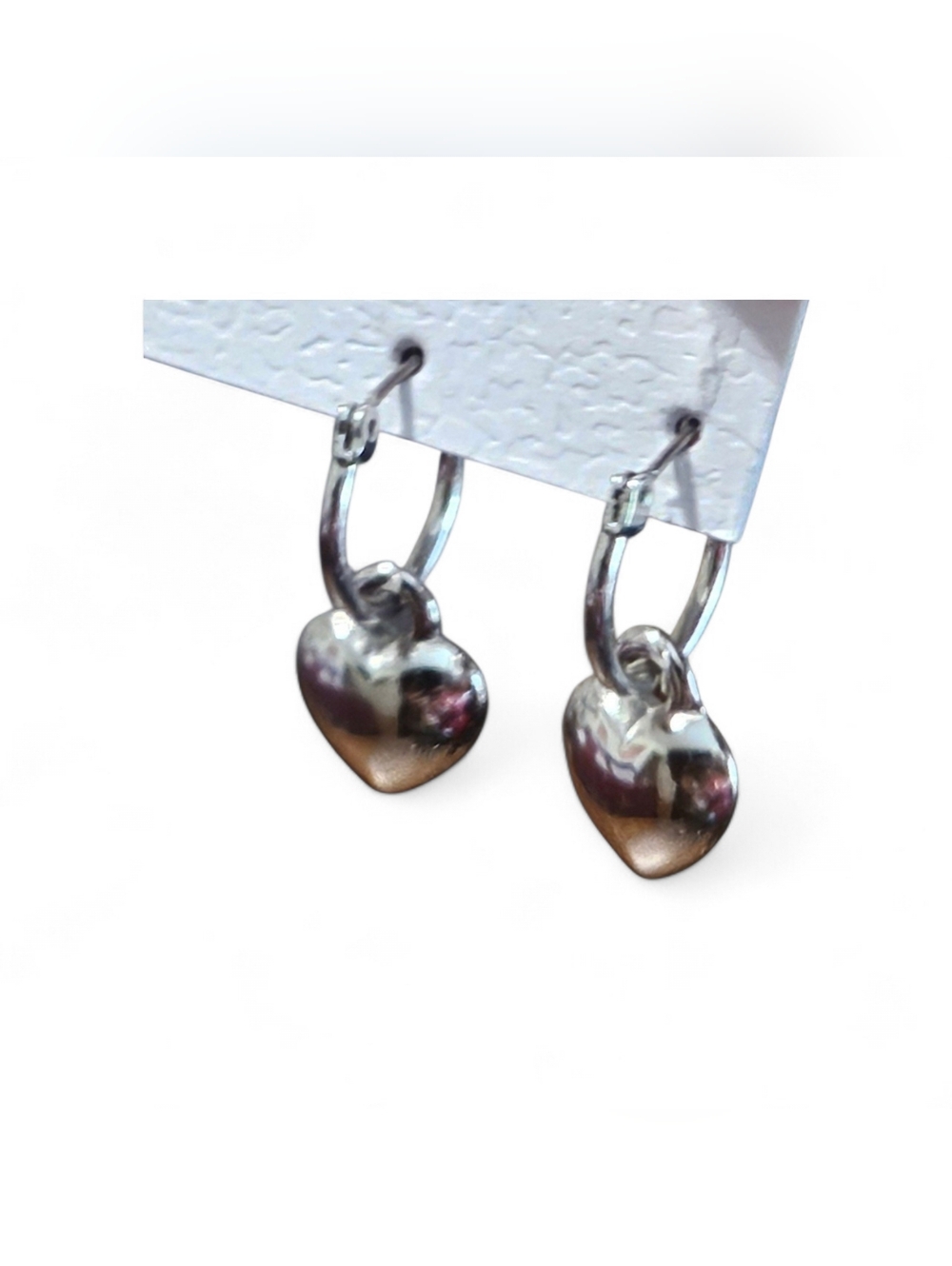 Classic 925 Silver Hoop Earrings w/ Dangle Heart Charm ~ NWOT